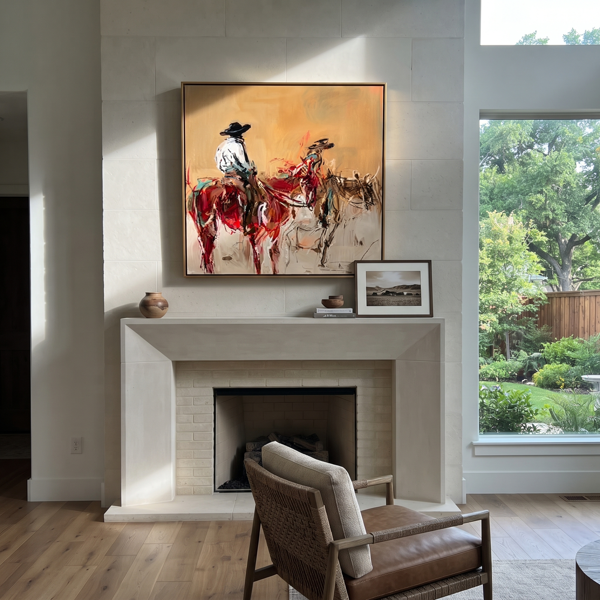 Red Riders Cross Dust - Two Horse Riders Painting | Contemporary Western Square Wall Art