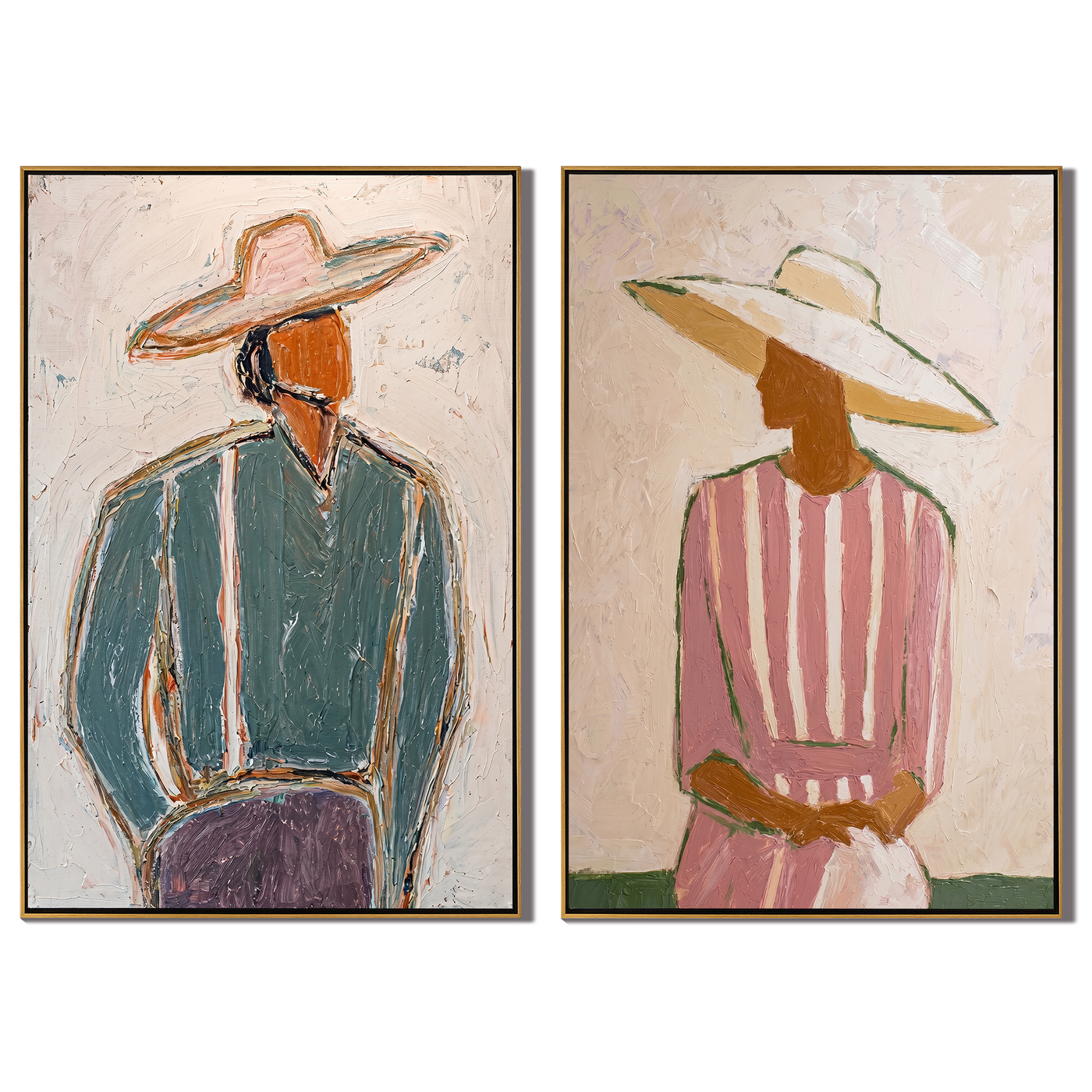 Blue Coat Holds Dawn – Textured Western Cowboy Portrait Painting | Modern Western Set of 2 Wall Art