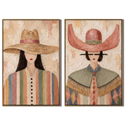 Straw Hat Stripes – Woman in Striped Dress with Woven Hat Painting | Vintage Americana Vertical Art