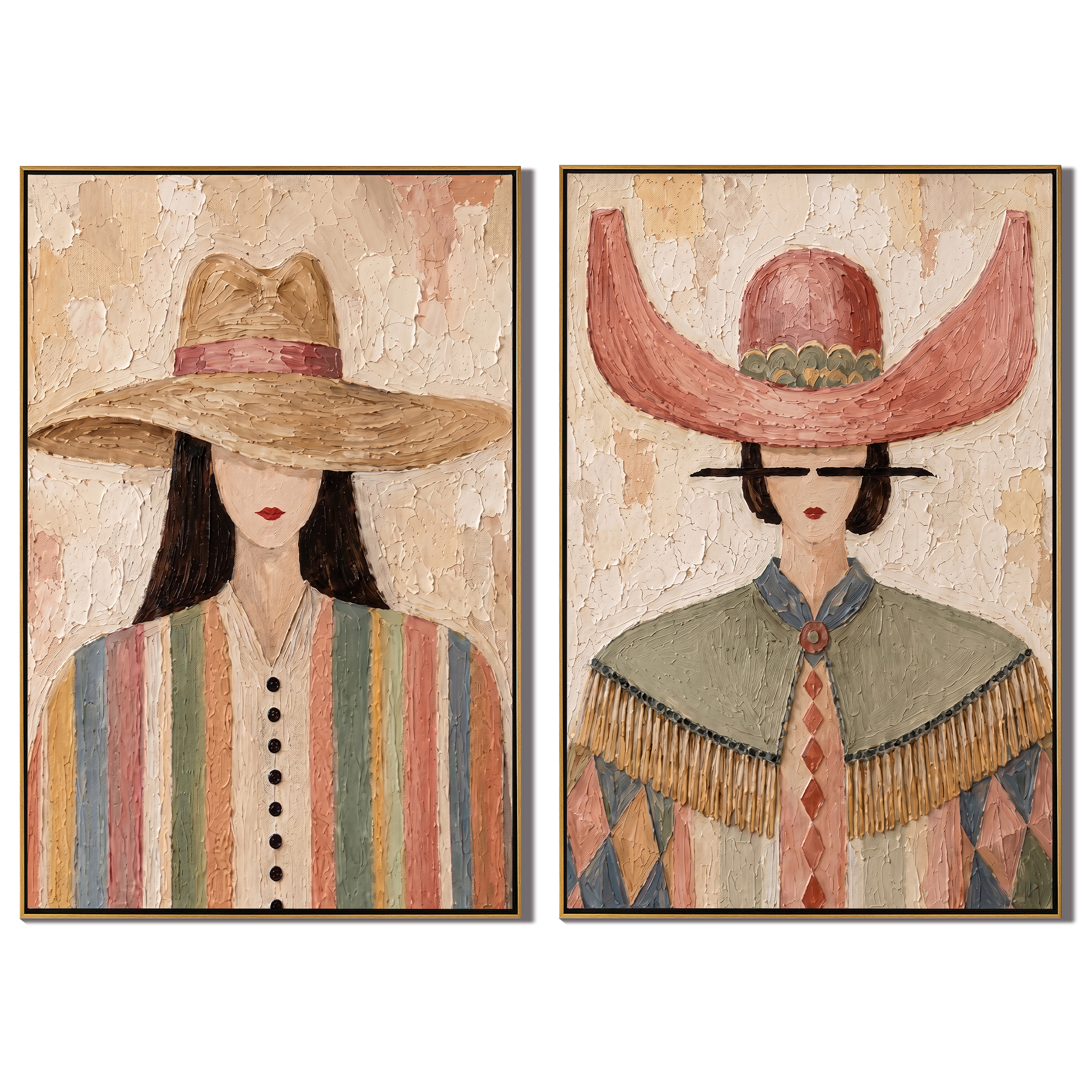 Straw Hat Stripes – Woman in Striped Dress with Woven Hat Painting | Vintage Americana Vertical Art