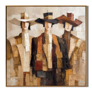 Canyon Gallop – brown and gray mid-century modern abstract figures art, square hand-painted canvas art – view 1