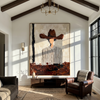 Meadow Dance – gray and brown mid-century modern abstract figures art, vertical hand-painted canvas art – view 2