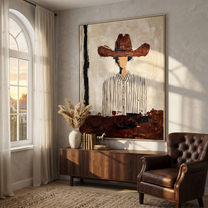 Meadow Dance – gray and brown mid-century modern abstract figures art, vertical hand-painted canvas art – view 5