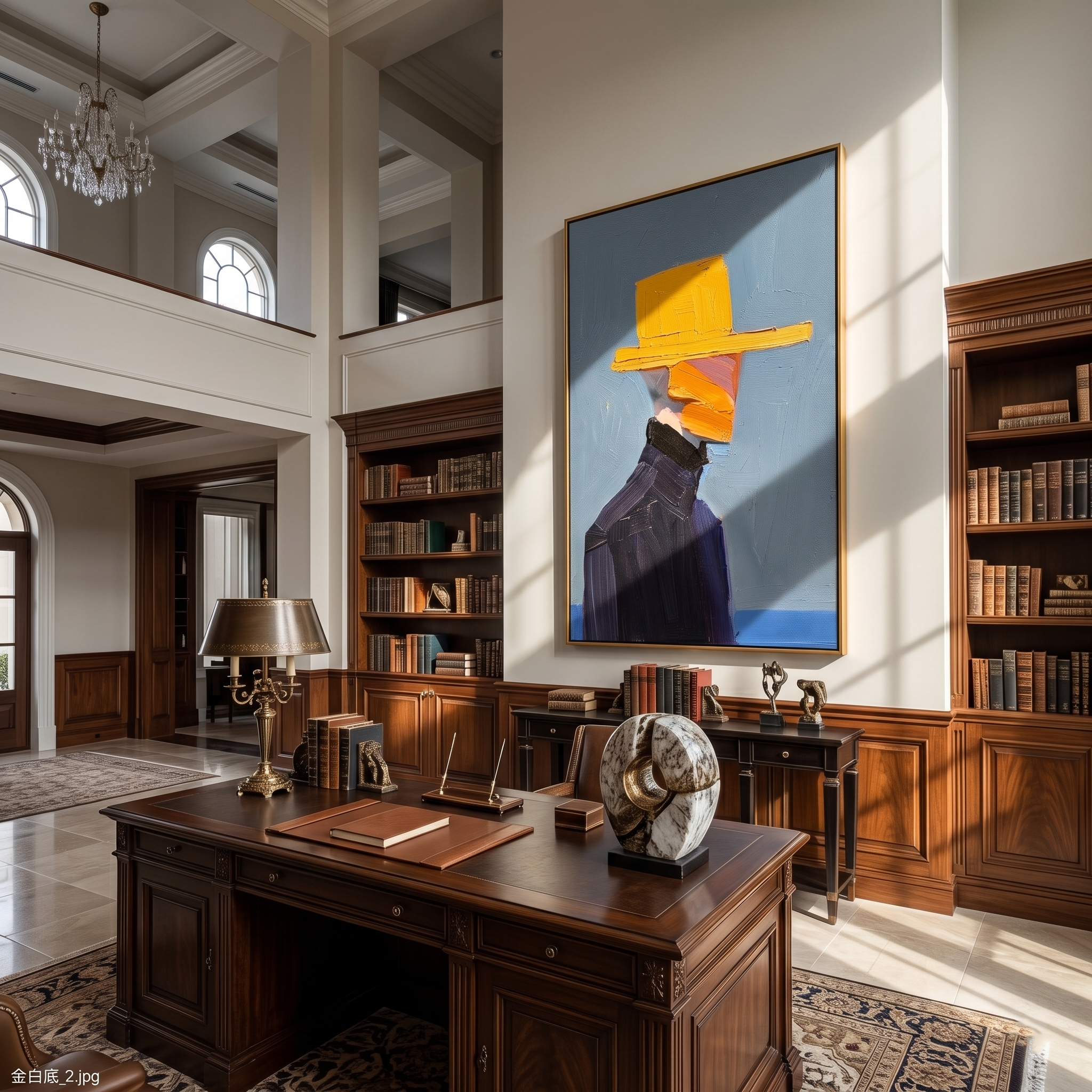 Quiet Rhythm – blue and black mid-century modern abstract figures art, vertical hand-painted canvas art – view 4