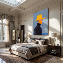 Quiet Rhythm – blue and black mid-century modern abstract figures art, vertical hand-painted canvas art – view 5
