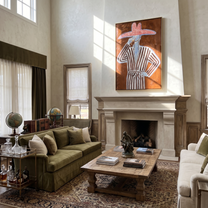 Silent Wind – brown and gray mid-century modern abstract figures art, vertical hand-painted canvas art – view 3