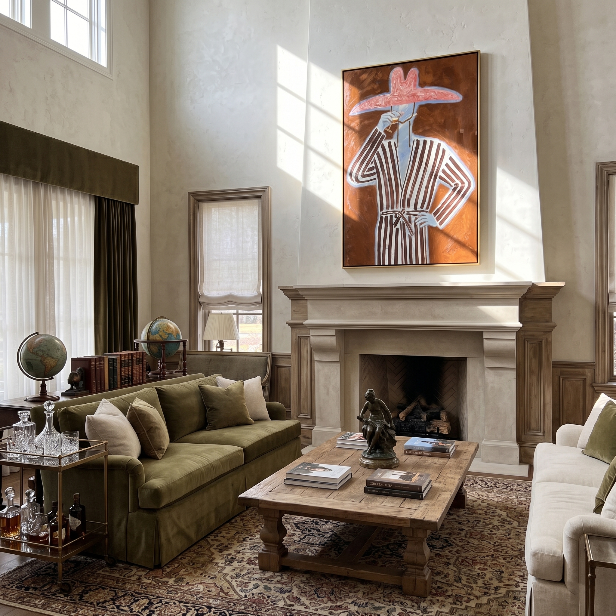 Silent Wind – brown and gray mid-century modern abstract figures art, vertical hand-painted canvas art – view 3