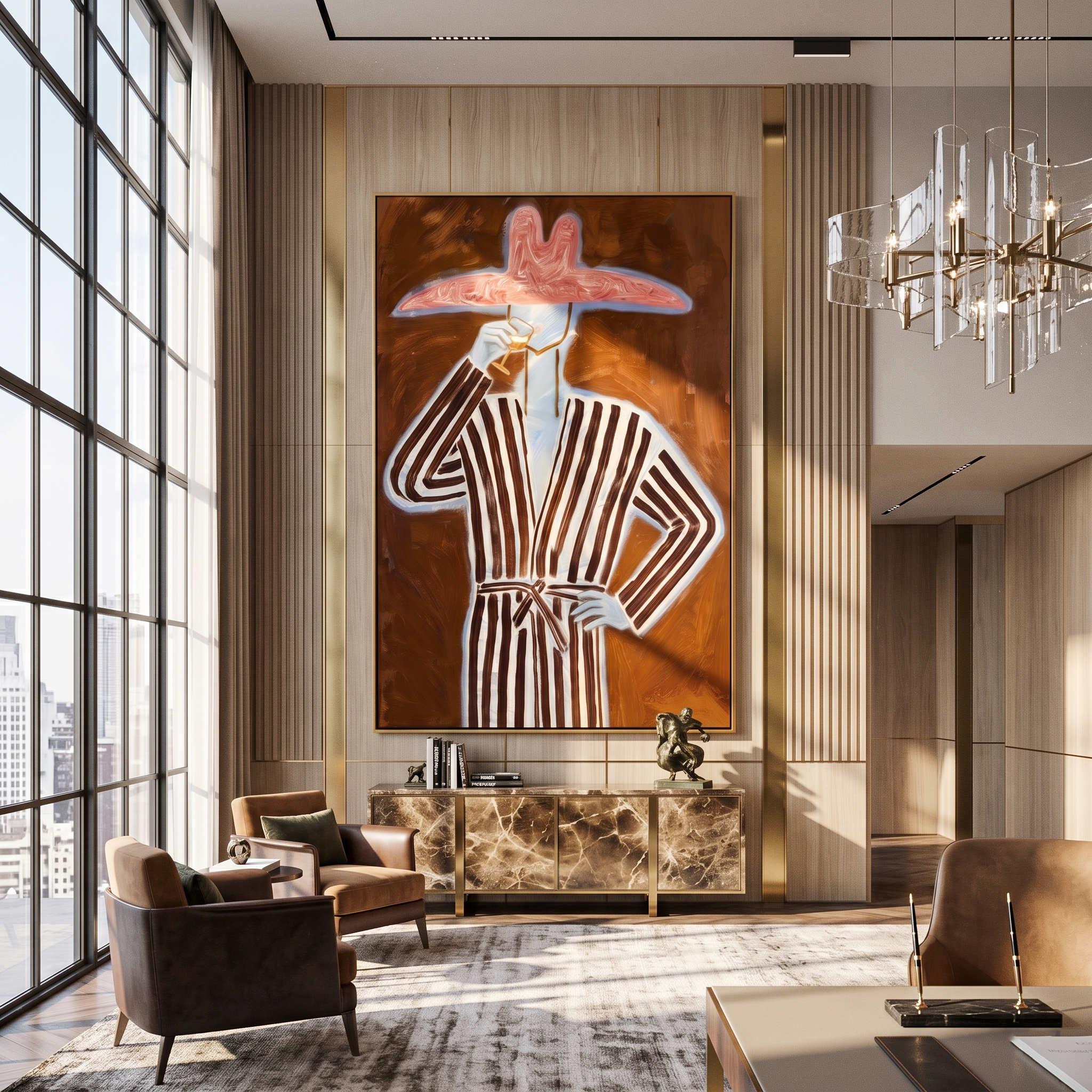 Silent Wind – brown and gray mid-century modern abstract figures art, vertical hand-painted canvas art – view 5