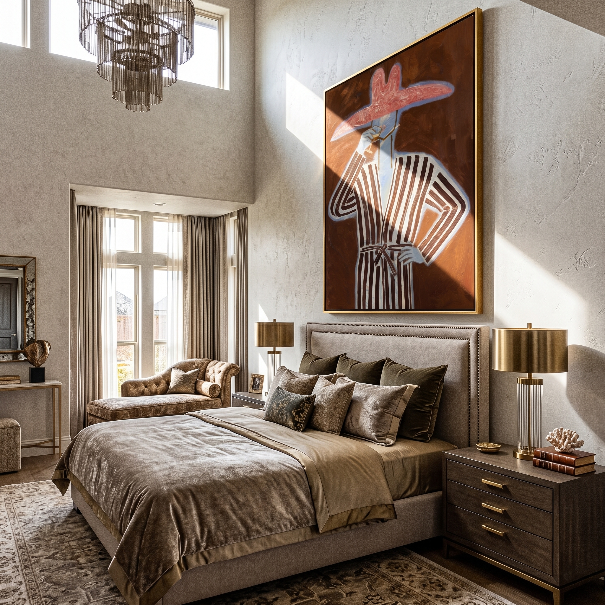 Silent Wind – brown and gray mid-century modern abstract figures art, vertical hand-painted canvas art – view 6