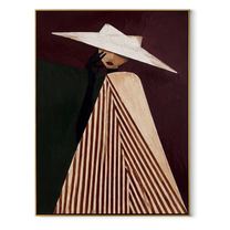 White Brim Splits Burgundy – Draped Hat Profile painting by Adrian Lee, mid-century modern vertical wall art – wood frame on white background
