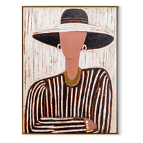 Black Brim Meets Rose – Striped Hat Portrait painting by Adrian Lee, mid-century modern vertical wall art – wood frame on white background