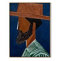 Blue Shadow Grows a Beard – Bearded Profile Figure painting by Adrian Lee, mid-century modern vertical wall art – wood frame on white background