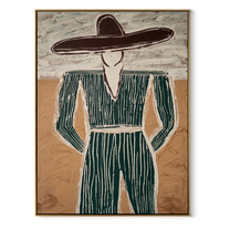 Green Pinstripes Face Sand – Green Suit Figure painting by Adrian Lee, mid-century modern vertical wall art – wood frame on white background