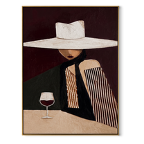 White Brim Keeps the Wine - Wide Hat Wine Figure painting by Adrian Lee, mid-century modern vertical wall art – wood frame on white background