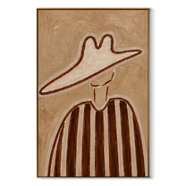 Brown Lines Rise through Sand - Tall Brown Stripe Portrait painting by Adrian Lee, mid-century modern vertical wall art – wood frame on white background
