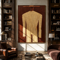 Ivory Column Rises from Brown - Tall Ivory Suit Figure painting by Adrian Lee, mid-century modern vertical wall art – styled room scene view 5