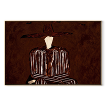 Brown Stripes Fold in Shadow - Folded Arm Stripe Figure painting by Adrian Lee, mid-century modern horizontal wall art – wood frame on white background