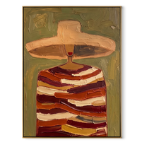Rust Bands Carry a Glass - Striped Wine Figure painting by Adrian Lee, mid-century modern vertical wall art – wood frame on white background