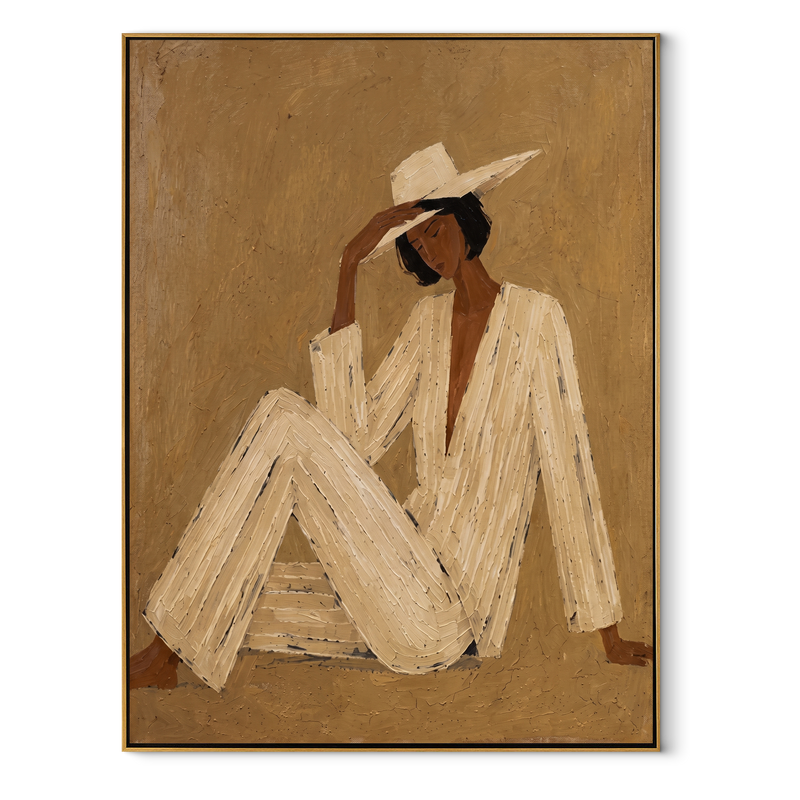 Ivory Angles into Taupe - Reclining Ivory Figure Painting | Mid-Century Modern Vertical Wall Art