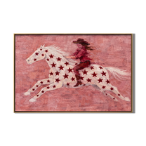 Pink Stars Spur Gallop – Whimsical Pink Star-Spangled Horse & Rider Painting | Playful Western Ranch Art