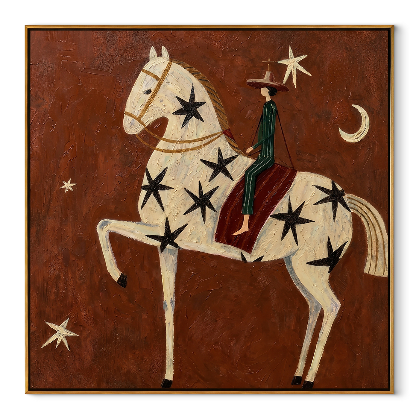 Star Horse Climbs Night - Star Spangled Horse Painting | Modern Figurative Square Wall Art