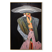 Silver Brim Takes Stage – Gray Fashion Figure Painting | Retro Modern Vertical Wall Art