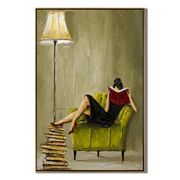 Velvet Nook Holds Silence – Emerald Velvet Reading Nook Painting | Elegant Interior Living Room Art