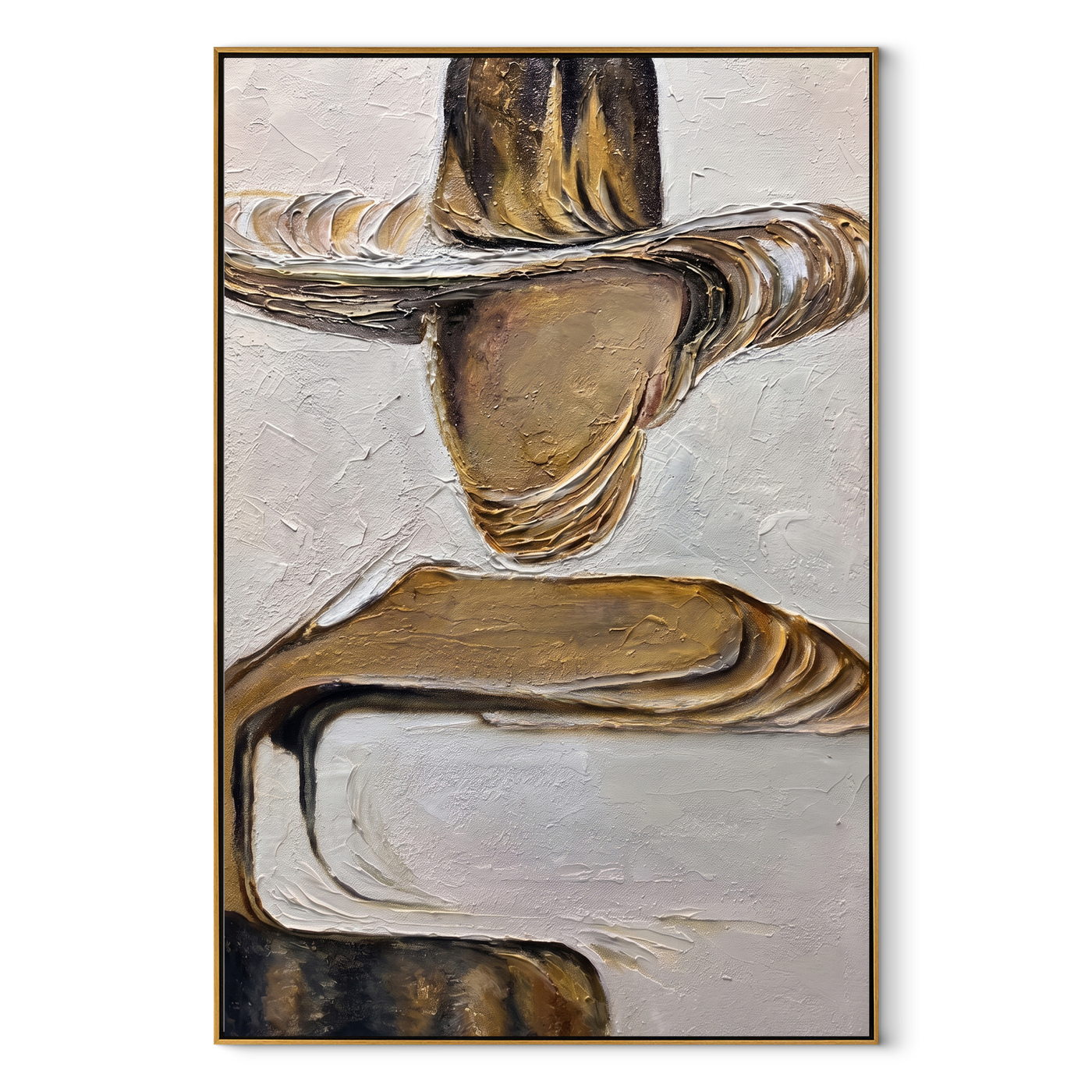 Gilded Brim Holds Still – Gold Hat Figure Painting | Retro Modern Vertical Wall Art