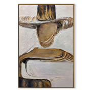 Gilded Brim Holds Still – Gold Hat Figure Painting | Retro Modern Vertical Wall Art