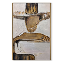 Gilded Brim Holds Still – Gold Hat Figure Painting | Retro Modern Vertical Wall Art