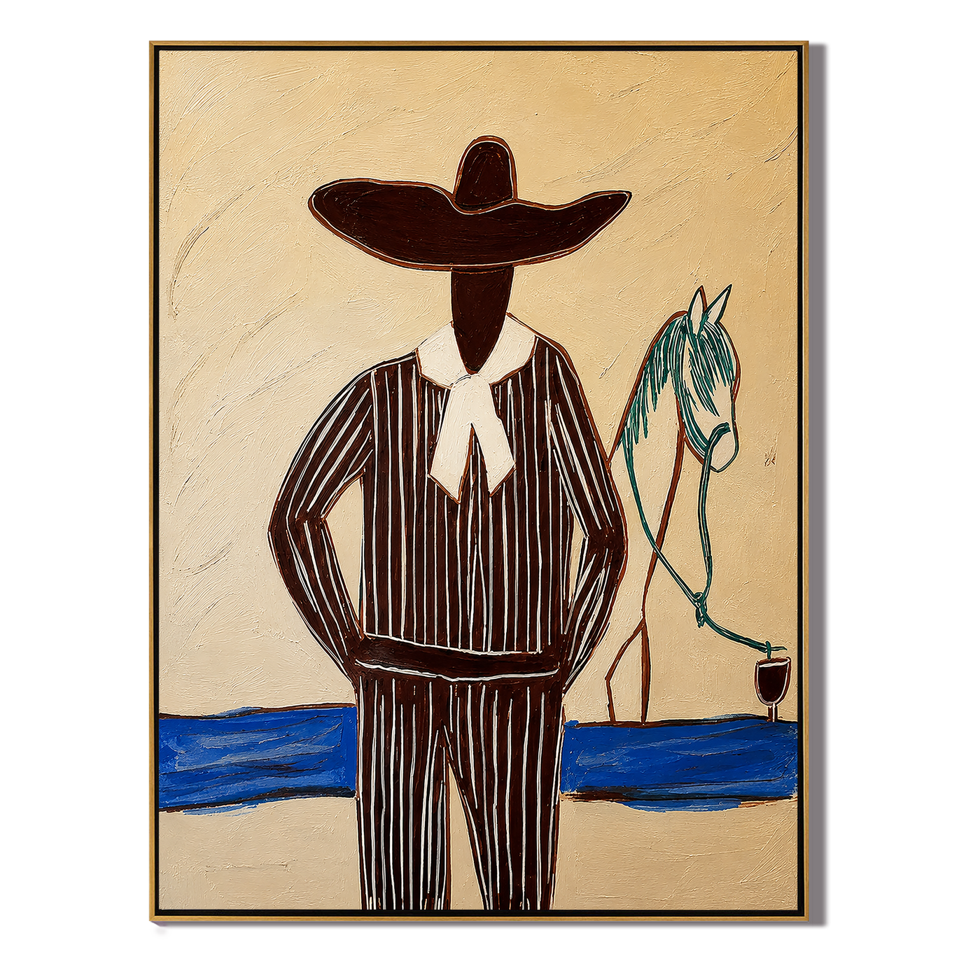 Autumn Crossing – gold and brown modern coastal coastal art, vertical hand-painted canvas art – view 1