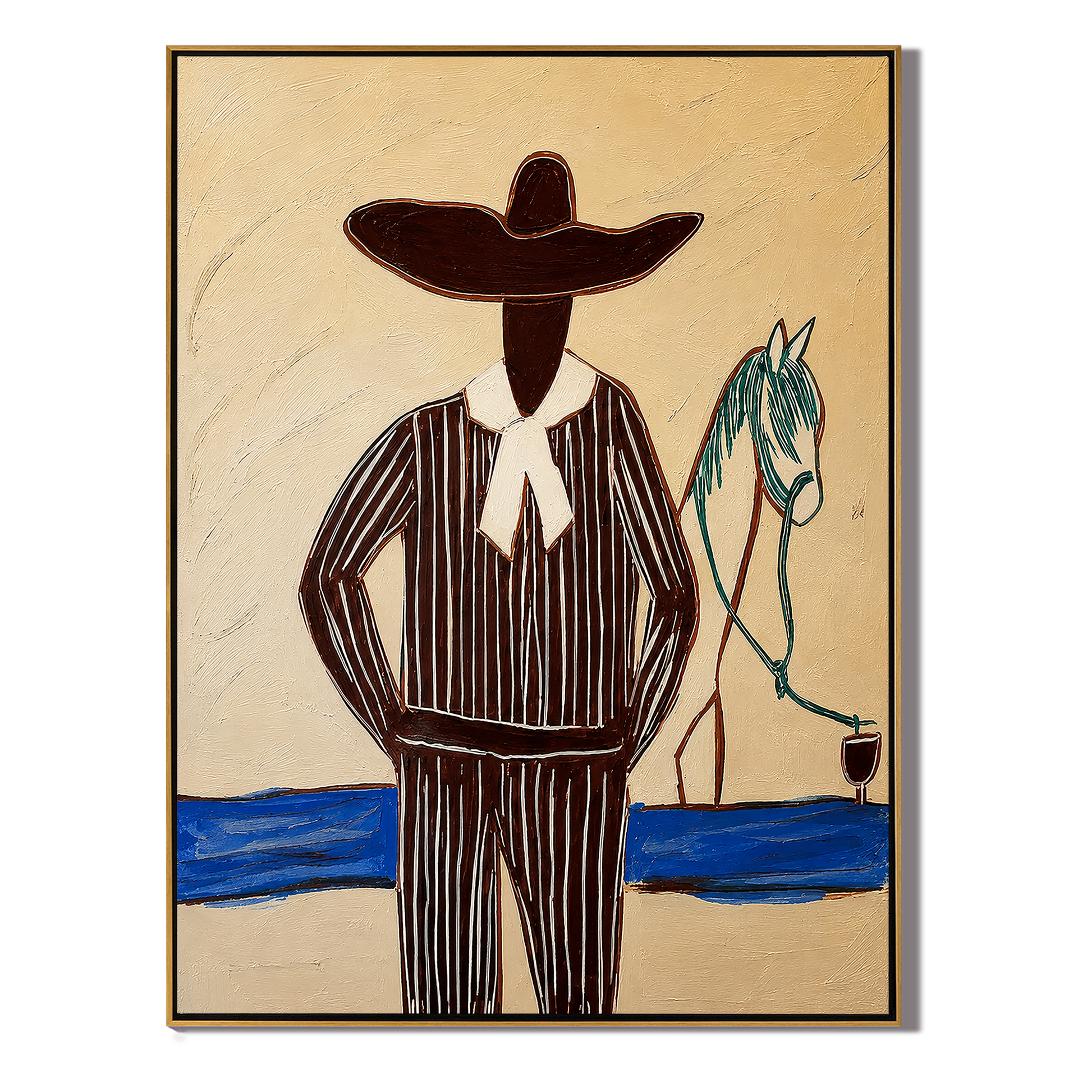 Autumn Crossing – gold and brown modern coastal coastal art, vertical hand-painted canvas art – view 1