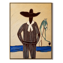 Autumn Crossing – gold and brown modern coastal coastal art, vertical hand-painted canvas art – view 1