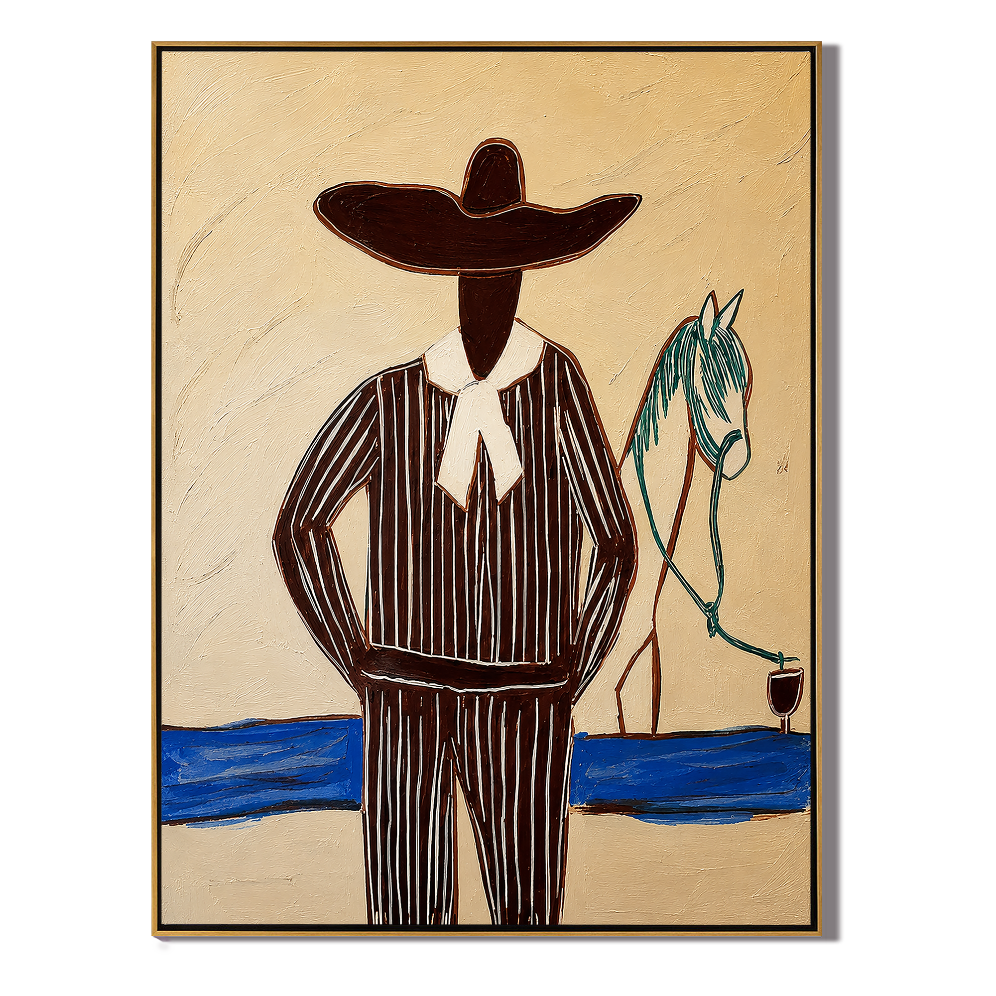 Autumn Crossing – gold and brown modern coastal coastal art, vertical hand-painted canvas art – view 1
