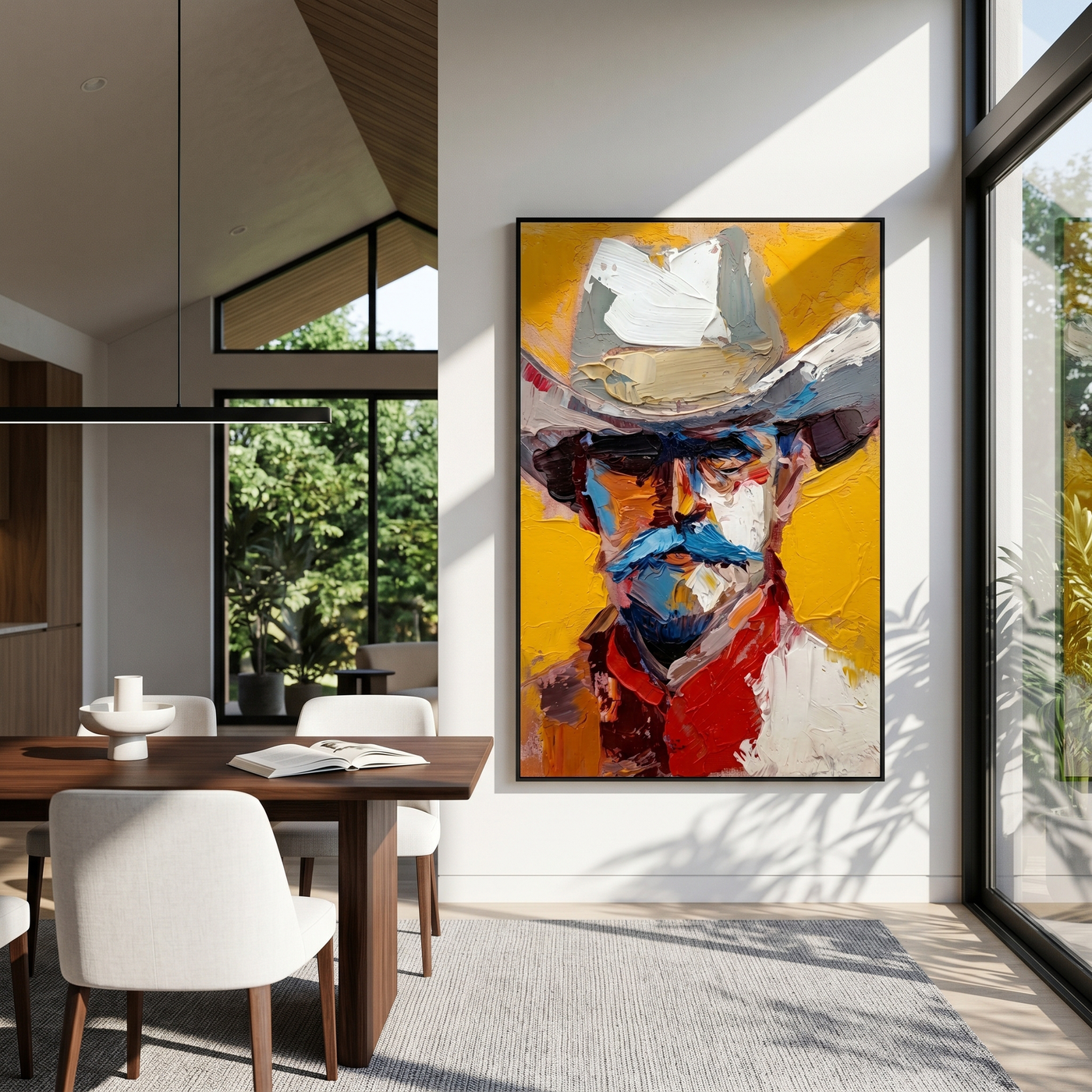Desert Journey – brown and gold and gray modern folk art cowboy & cowgirl art, vertical hand-painted canvas art – view 3
