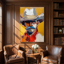 Desert Journey – brown and gold and gray modern folk art cowboy & cowgirl art, vertical hand-painted canvas art – view 5