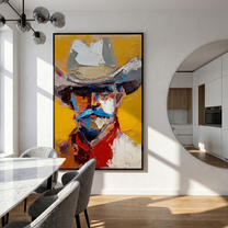 Desert Journey – brown and gold and gray modern folk art cowboy & cowgirl art, vertical hand-painted canvas art – view 6