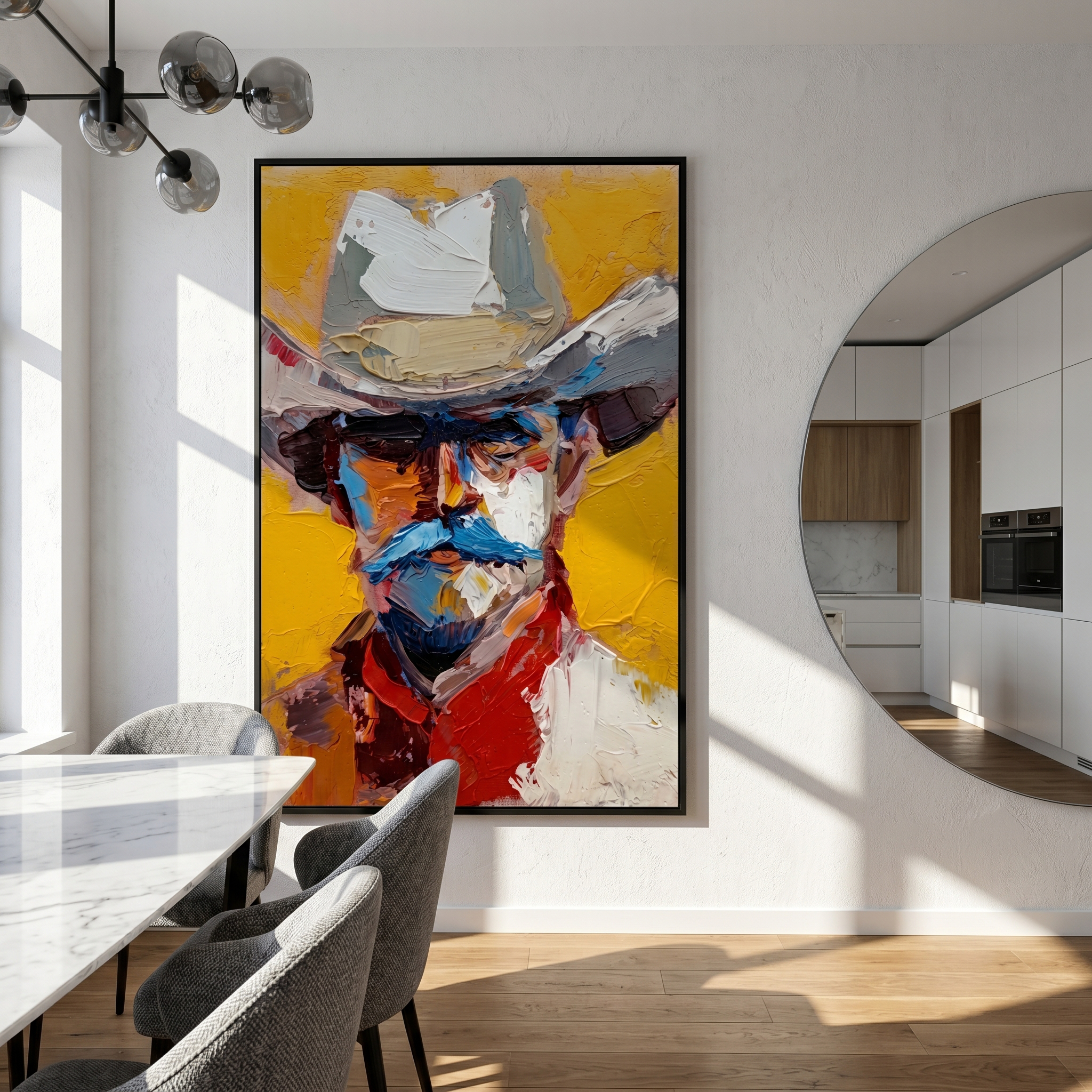 Desert Journey – brown and gold and gray modern folk art cowboy & cowgirl art, vertical hand-painted canvas art – view 6