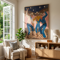 Last Bloom – brown and blue modern folk art cowboy & cowgirl art, vertical hand-painted canvas art – view 4