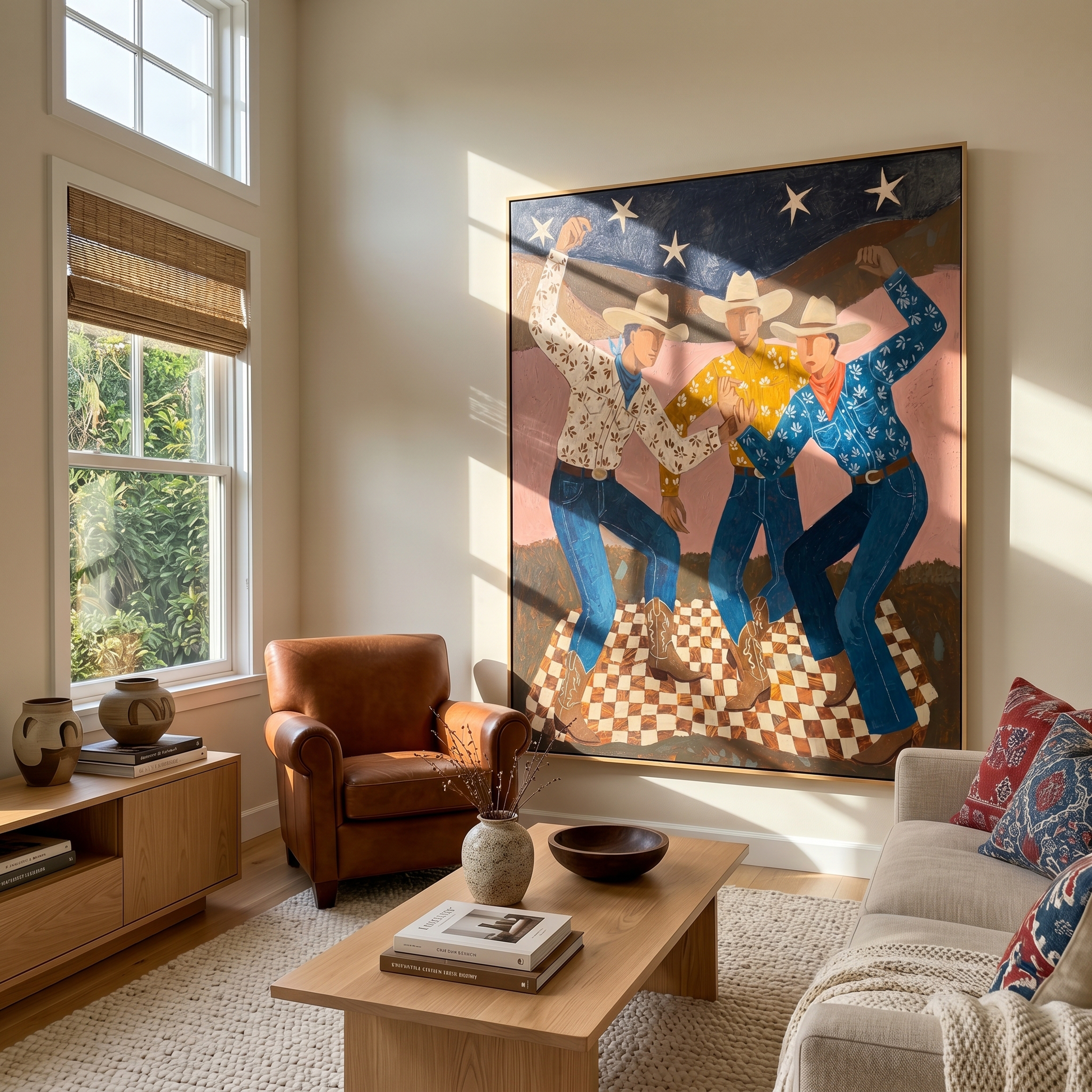Last Bloom – brown and blue modern folk art cowboy & cowgirl art, vertical hand-painted canvas art – view 6