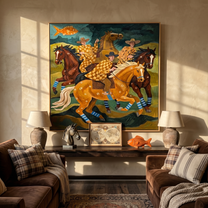 Prairie Muse – brown and black modern folk art cowboy & cowgirl art, square hand-painted canvas art – view 5