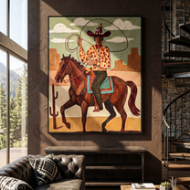 Sage Union – brown and black modern folk art cowboy & cowgirl art, vertical hand-painted canvas art – view 6