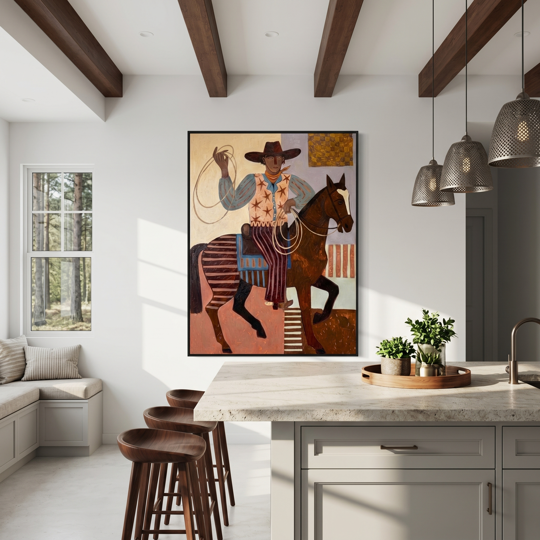 Soft Dance – brown and gray modern folk art cowboy & cowgirl art, vertical hand-painted canvas art – view 6