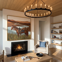 Tender Hour – brown and gray modern folk art cowboy & cowgirl art, square hand-painted canvas art – view 5