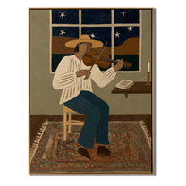Amber Wind – brown and black modern folk art cowboy & cowgirl art, vertical hand-painted canvas art – view 1