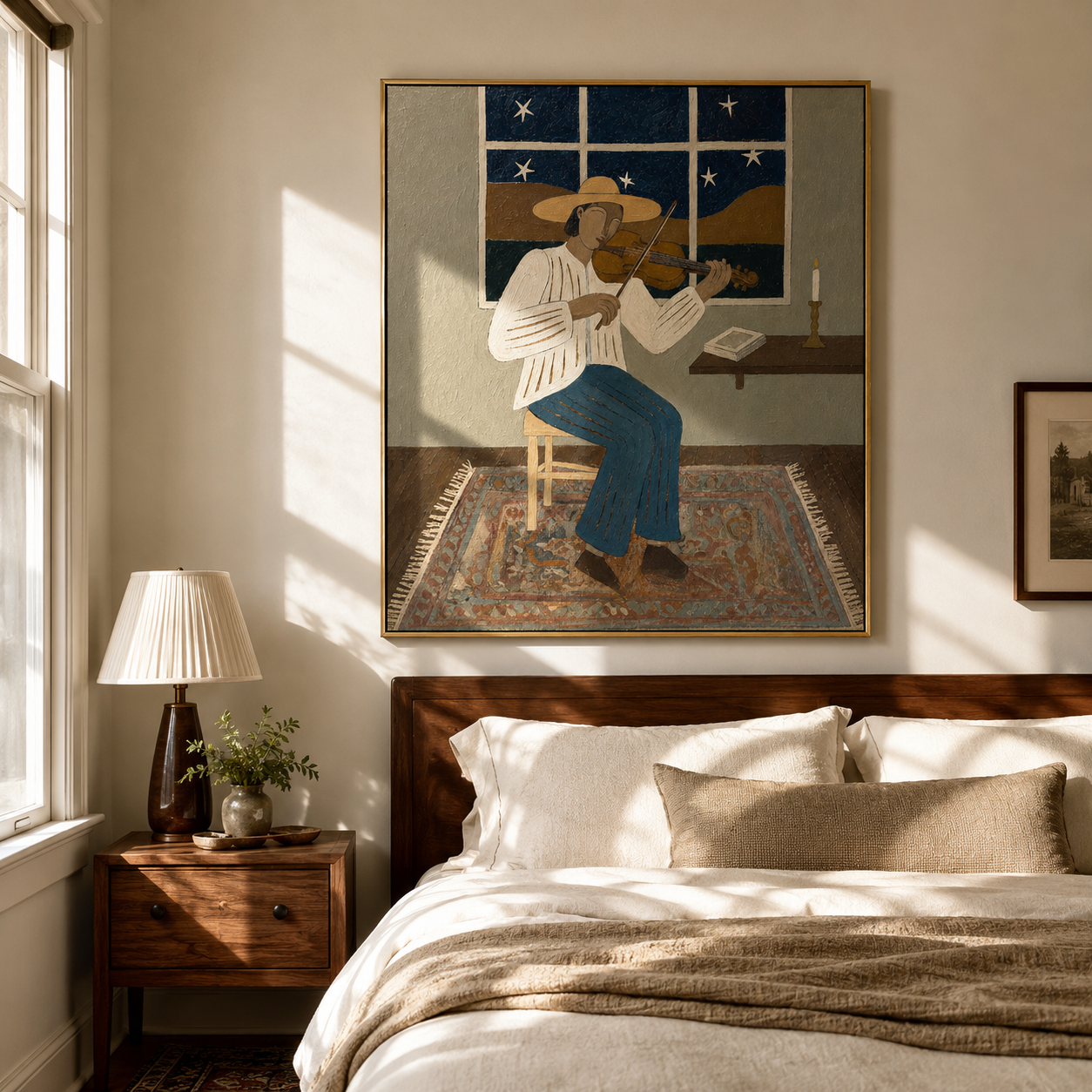 Amber Wind – brown and black modern folk art cowboy & cowgirl art, vertical hand-painted canvas art – view 2