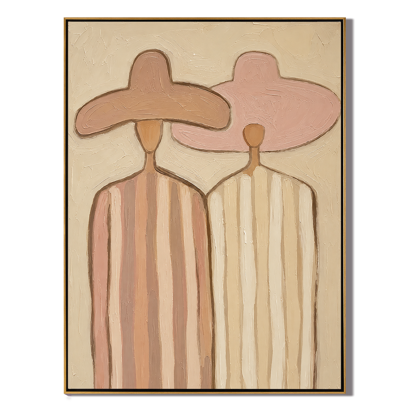 Distant Memory – brown and gold modern folk art cowboy & cowgirl art, vertical hand-painted canvas art – view 1