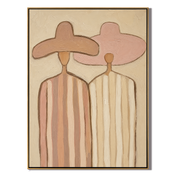 Distant Memory – brown and gold modern folk art cowboy & cowgirl art, vertical hand-painted canvas art – view 1