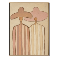 Distant Memory – brown and gold modern folk art cowboy & cowgirl art, vertical hand-painted canvas art – view 1