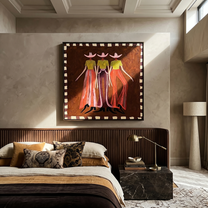 Meadow Crossing – brown and red modern folk art cowboy & cowgirl art, square hand-painted canvas art – view 6